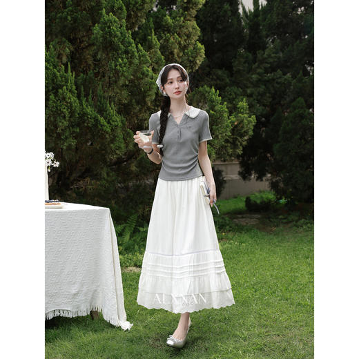 鹿向南「尤加利叶」花灰色假两件短袖T恤女夏小众别致设计感上衣 商品图3