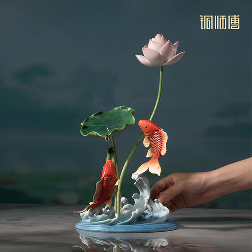 铜师傅《莲年有余》中式铜鱼莲花摆件 家居创意装饰乔迁新居礼物 商品图4
