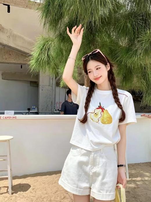 韩系星星梨立体蝴蝶结印花T恤 商品图5
