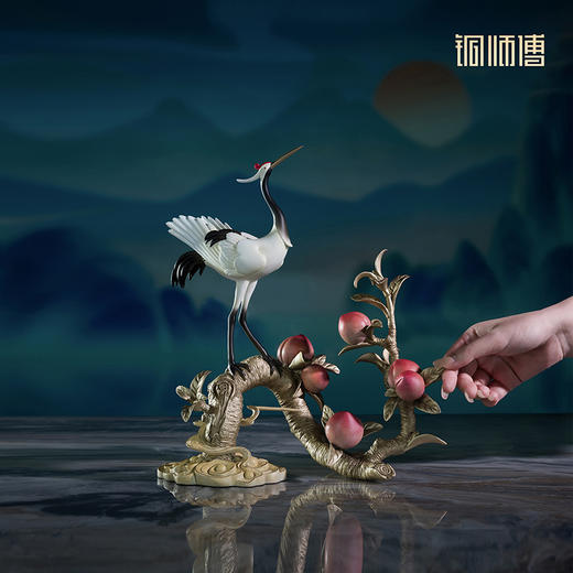 铜师傅《鹤桃同春》客厅装饰品铜摆件 送长辈领导祝寿生日礼物 商品图4