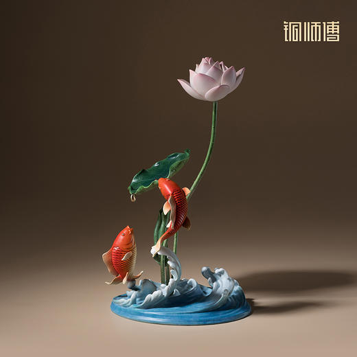 铜师傅《莲年有余》中式铜鱼莲花摆件 家居创意装饰乔迁新居礼物 商品图2