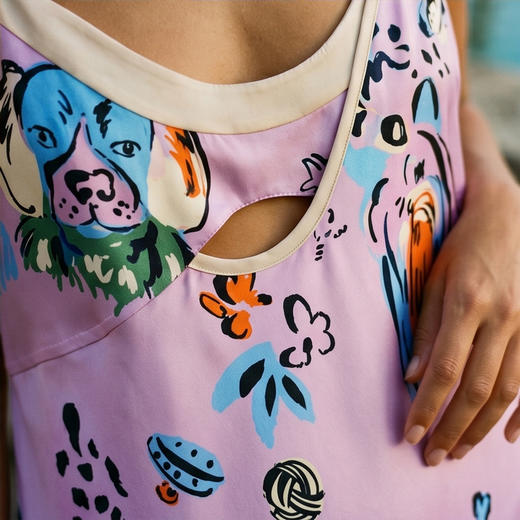 【孙千同款】明星同款桑罗魔法小狗桑蚕丝俏皮撞色家居服女四季可穿情侣家居服眼罩睡裙03A63210 商品图10