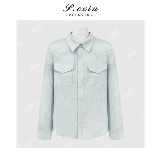 PanYiXiu/潘依绣100%亚麻老钱风气质百搭袖口撞色拼接翻领长袖衬衫 M9309 商品图0
