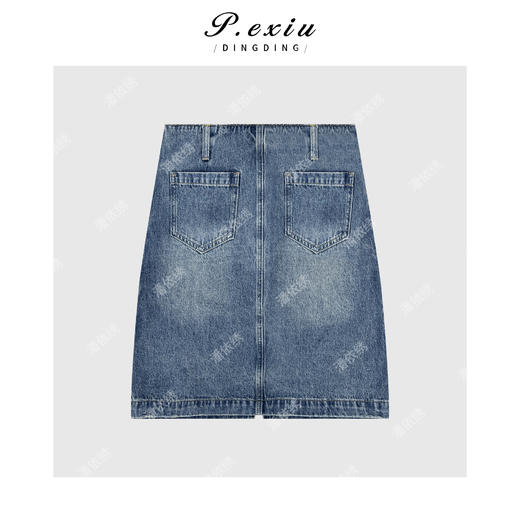 PanYiXiu/潘依绣 设计感前开叉双扣牛仔裙Q18709 商品图1