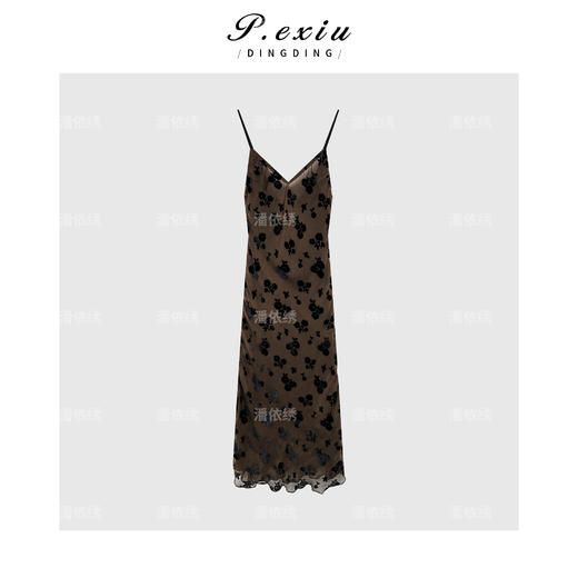 M8637【落入晚风】真丝-人丝植绒法式斜裁吊带连衣裙M8637 商品图1