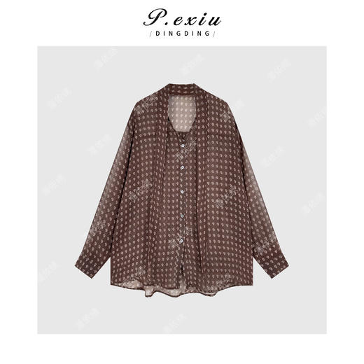 PanYiXiu/潘依绣 法式印花压褶设计感飘带气质优雅长袖衬衫 M9085 商品图1