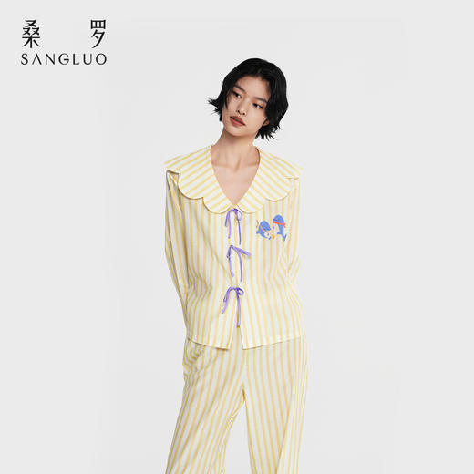 微笑豚豚』桑罗江豚桑蚕丝睡衣套装女夏长袖家居服可外穿2026新款 商品图2