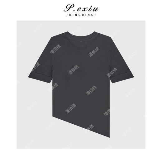 PanYiXiu/潘依绣 简约百搭下摆斜切设计感针织短袖T恤 W-66251 商品图2