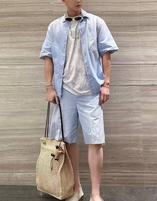 男款洗水渐变牛仔短袖衬衫la014 商品图3