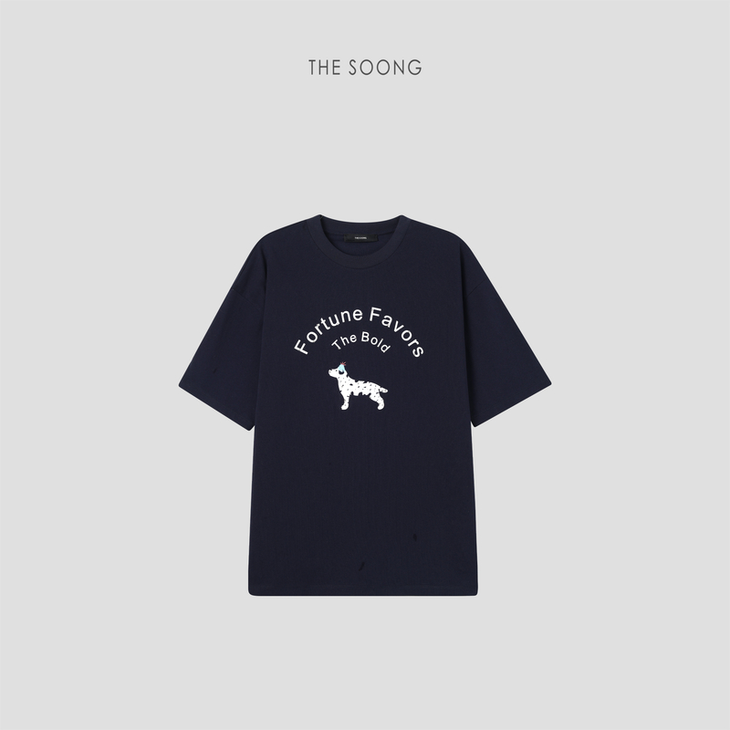 THESOONG|"幸运加持"美式复古斑点狗印花宽松圆领短袖T恤上衣7124