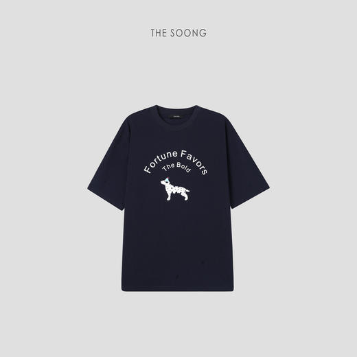 THESOONG|"幸运加持"美式复古斑点狗印花宽松圆领短袖T恤上衣7124 商品图0