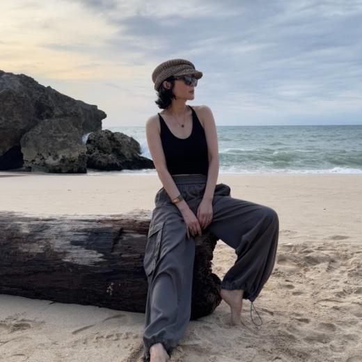 PanYiXiu/潘依绣100%莱赛尔天丝随性工装风百搭松紧腰休闲裤W-63646 商品图0