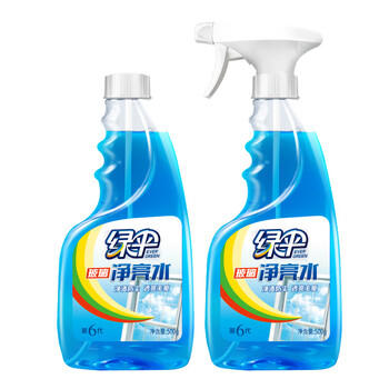 绿伞玻璃净亮水 玻璃车窗清洗剂 不留水痕去污防尘500g*2瓶 /家庭清洁/纸品 /家庭环境清洁 /玻璃清洁剂 商品图3
