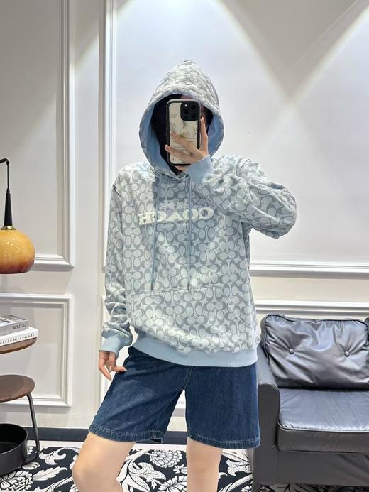 天蓝色老花连帽卫衣，男女同款 商品图1