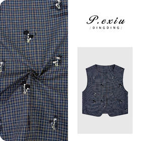 PanYiXiu/潘依绣100%棉小众撞色格纹钉珠刺绣圆领无袖马甲W-63657