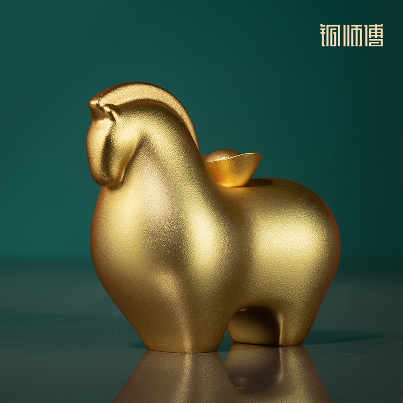 铜师傅《马上有钱》客厅桌面真金鎏镀马摆件 家居装饰工艺品