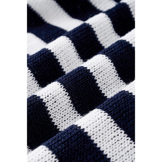 航海蓝条纹针织T 复古撞色 米思阳2026夏季复古风条纹含羊毛短袖针织开衫上衣1310 商品图4