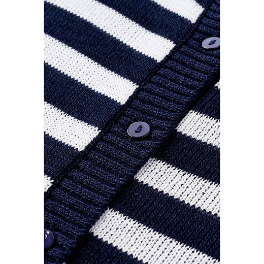 航海蓝条纹针织T 复古撞色 米思阳2026夏季复古风条纹含羊毛短袖针织开衫上衣1310 商品图3