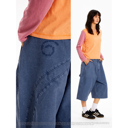 CryingCenter 水洗法工蓝7分伐木工裤 哭喊中心 商品图3