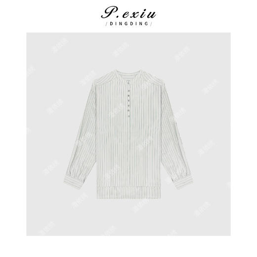 PanYiXiu/潘依绣100%棉竖条纹设计感圆领长袖衬衫 WH00295 商品图1