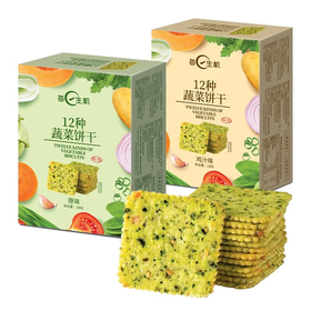 【12种蔬菜添加】每日生机12种蔬菜苏打饼干鸡汁原味鲜薄脆早餐饼干零食180g*3盒