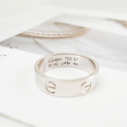 【95新】Cartier卡地亚LOVE系列B4084757白金宽版无钻LOVE戒指57号中性款080426NJS25 商品图4