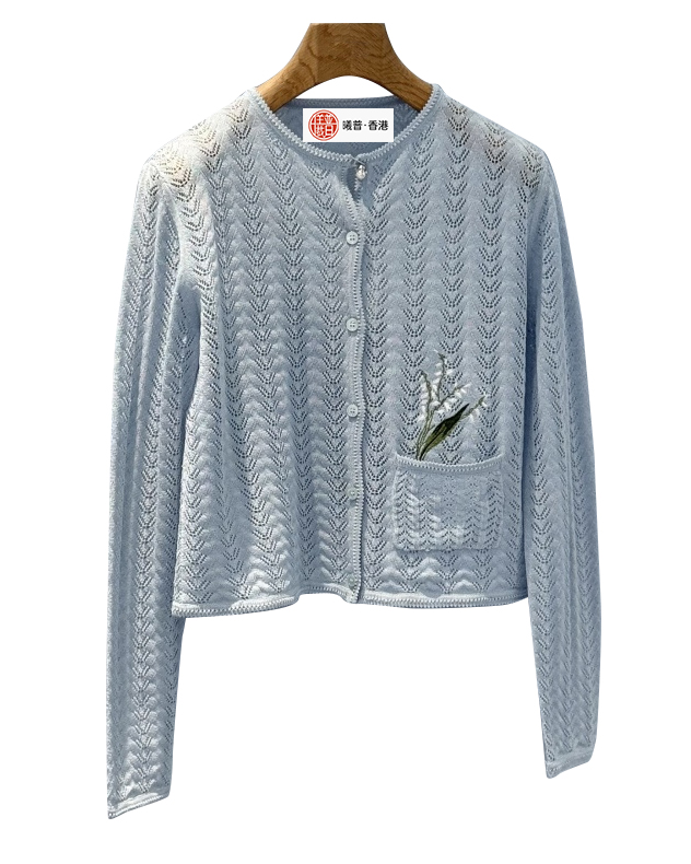 女款正肩刺绣镂空针织开衫la010