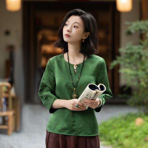 西子/半山雾27姆米桑蚕丝双面穿非遗香云纱素平缎上衣/SYTJ1119 商品图0