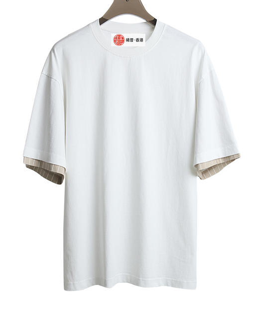 男款厚棉条纹双层袖短袖T恤ba 商品图0