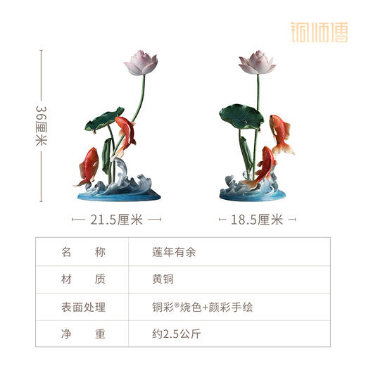 铜师傅《莲年有余》中式铜鱼莲花摆件 家居创意装饰乔迁新居礼物 商品图5