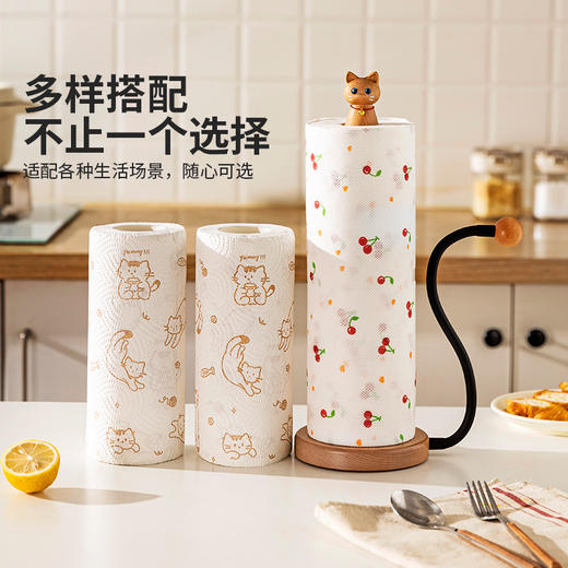 摩登主妇厨房纸巾架立式猫咪收纳架实木置物架一次性懒人抹布架子 商品图1
