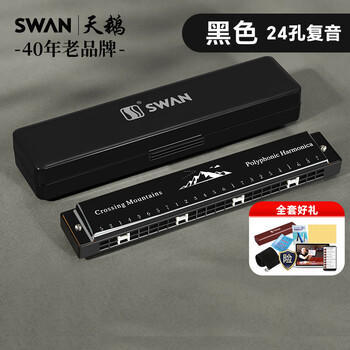天鹅（SWAN）24孔复音口琴初学者入门学生专业演奏教学推荐口琴C调黑色 商品图6