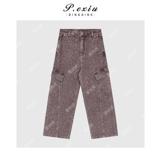PanYiXiu/潘依绣设计感腰果花提花工装口袋阔腿牛仔裤 D67028 商品图1