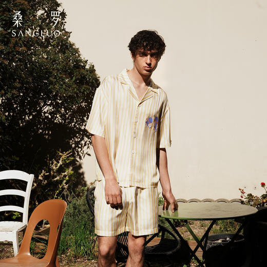 微笑豚豚』桑罗真丝睡衣套装100%桑蚕丝男夏短袖家居服2026新款 商品图3
