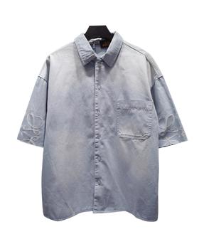 男款洗水渐变牛仔短袖衬衫la014