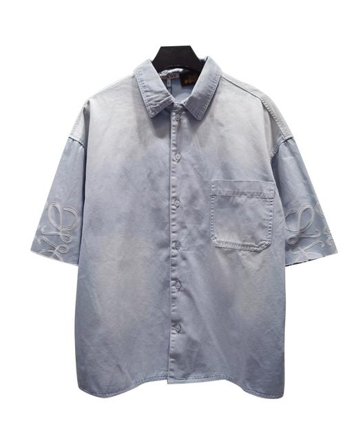 男款洗水渐变牛仔短袖衬衫la014 商品图0