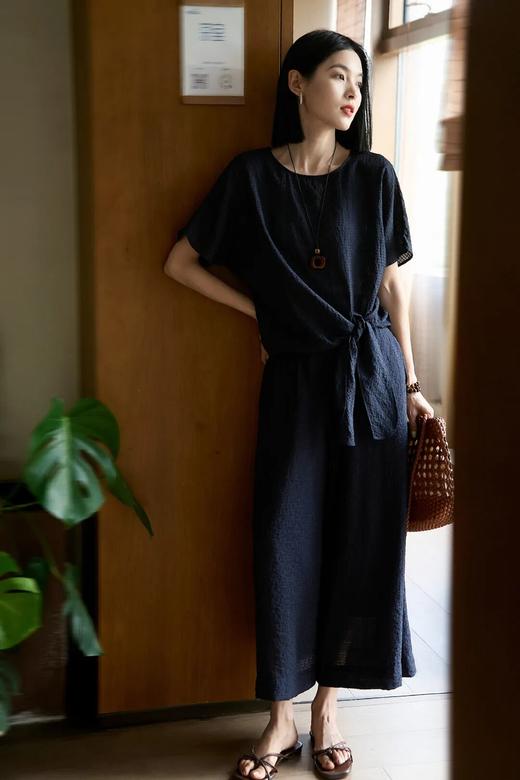 Katherine Maune天丝亚麻提花方格套装 | 雾蓝调素雅有意境，一整套上身瘦成纸片人 商品图5