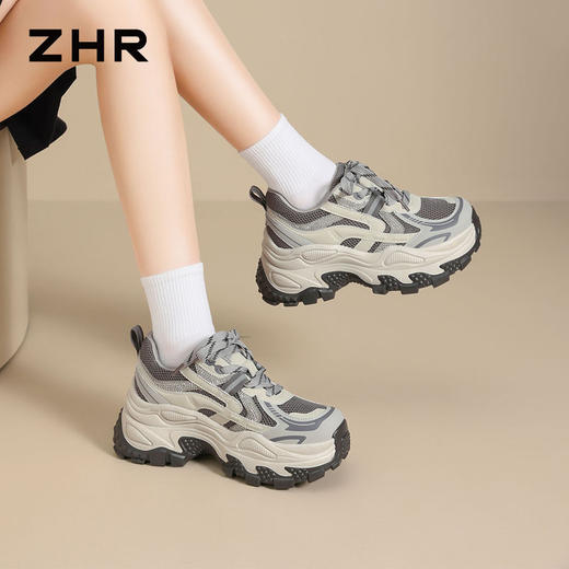 ZHR则则老爹鞋女2026夏季新款厚底增高轻便休闲银色跑步鞋运动鞋 商品图7