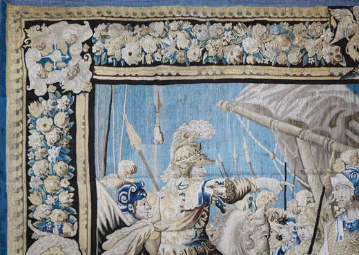 独角鹿西洋古董17世纪比利时佛兰德斯工坊出品宏大叙事主题羊毛挂毯《亚历山大远征：格拉尼库斯河战役》 商品图1