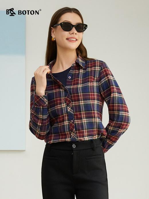 波顿女士三季磨毛棉质透气通勤合身长袖衬衣LS119325D 商品图3