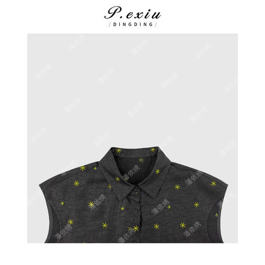 PanYiXiu/潘依绣 【星芒墨染】100%桑蚕丝黑龟纹刺绣气质显瘦翻领连衣裙 AB26218 商品图2