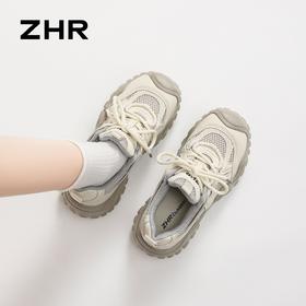 ZHR则则厚底老爹鞋女2026新款春季丑萌休闲鞋透气户外徒步登山鞋
