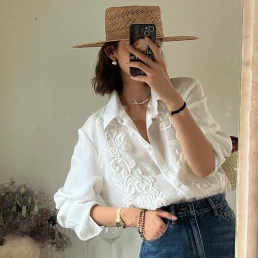 Five-apc重工刺绣亚麻棉白衬衫 | 穿出自由恣意腔调，万针浮雕刺绣，低调中透着华丽感 商品图2