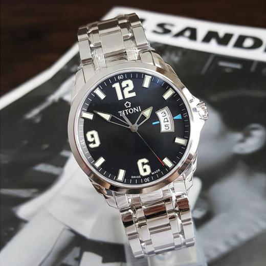 【99新】TITONI 梅花TQ 53959 S-505石英机芯日期显示40MM（男款）翱翔系列精钢160426NJ39 商品图3