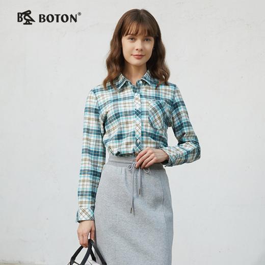 波顿三季可穿磨毛格纹衬衫 女士清新美式休闲英伦风长袖 商品图0