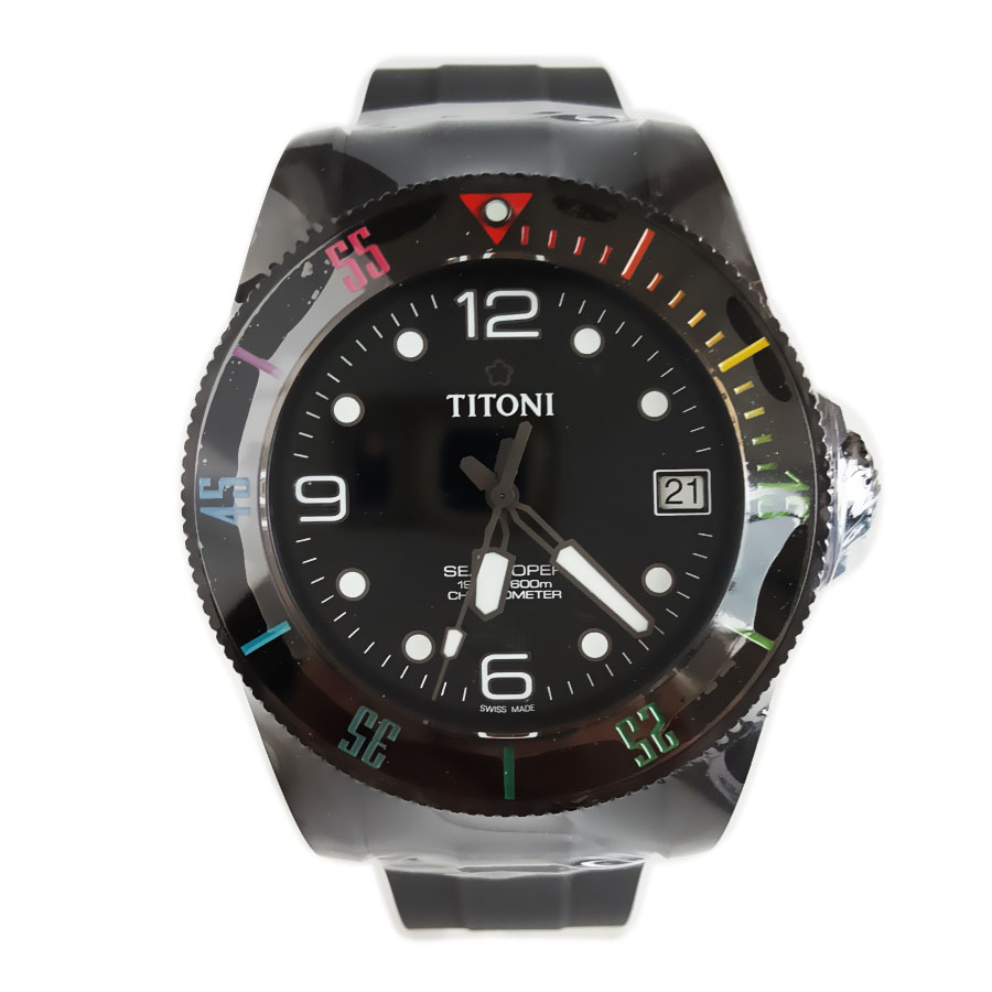 【99新】TITONI 梅花83600C-RA-256天文台认证自动机械机芯日期显示42MM（男款）Seascoper 海洋探索系列碳/陶瓷180426NJ24