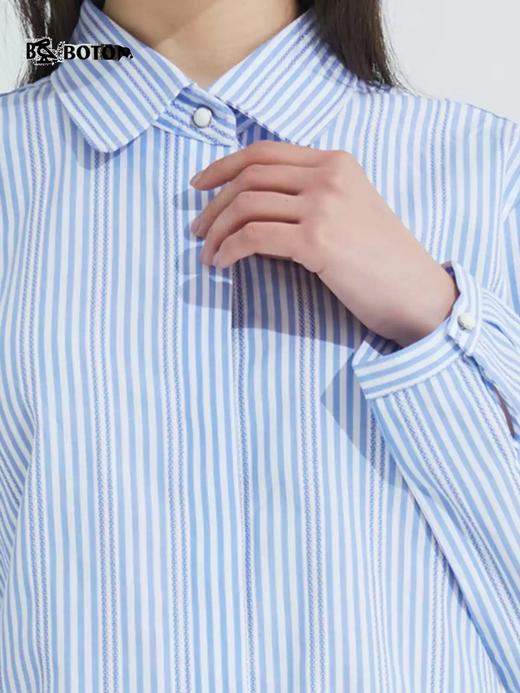 波顿春夏蓝白竖条纹长袖衬衫 女士设计感小众轻熟风 商品图3