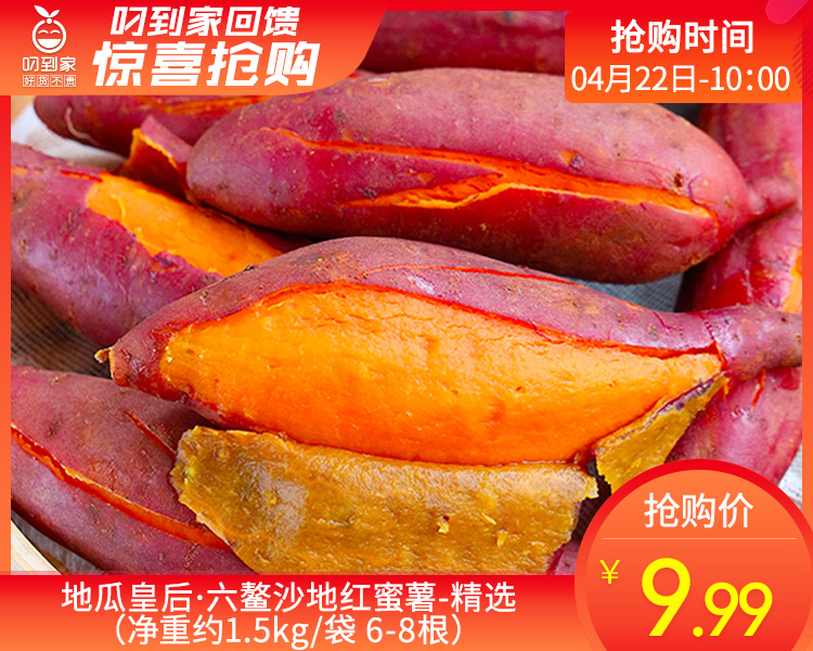 地瓜皇后·六鳌沙地红蜜薯-精选（净重约1.5kg/袋 6-8根）