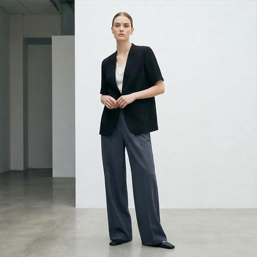 PALUOPO/PL19姆米弹力冠乐绉桑蚕丝V领重工提花简约百搭外套ES250072Z 商品图3