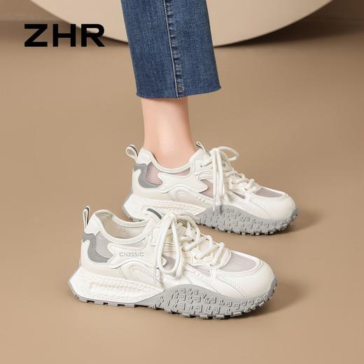 【猪皮垫】ZHR网面透气德训鞋夏季新款浅紫甜美阿甘鞋休闲运动鞋 商品图5